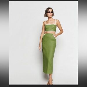 Reformation Elena Two Piece Linen Avocado Set Size 6